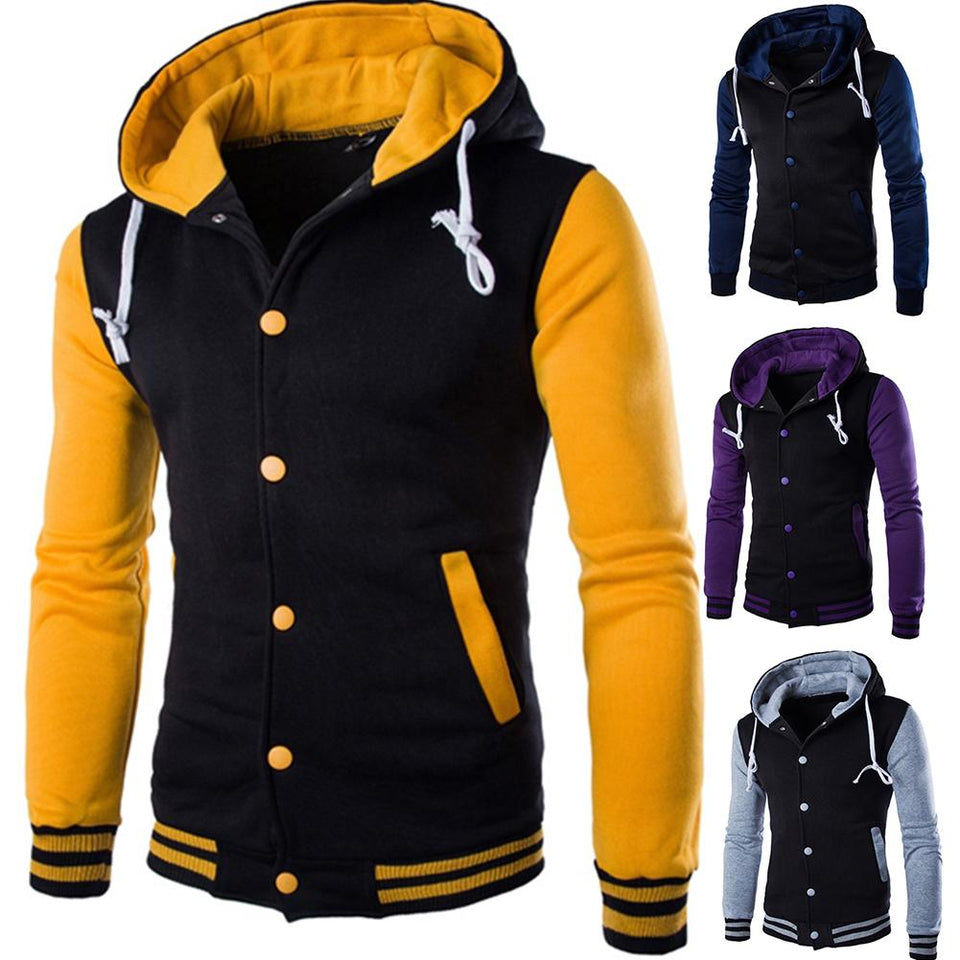 Men Jacket Hoodie Fashion Contrast Baseball Wear