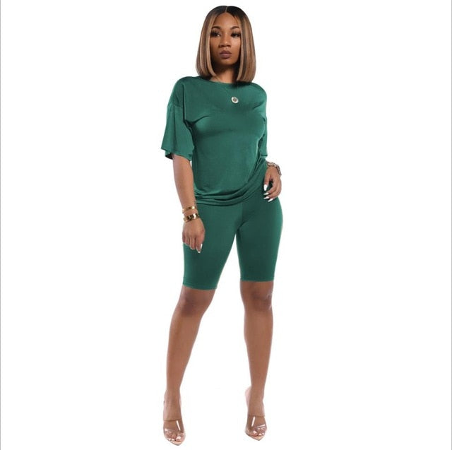 Women Sets Summer Tracksuits Short Sleeve Top