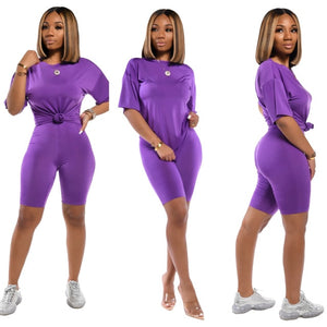 Women Sets Summer Tracksuits Short Sleeve Top