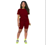 women solid sporting casual two piece set short sleeve