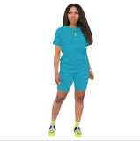 women solid sporting casual two piece set short sleeve